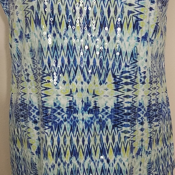 Chico’s Zenergy Tank Top XL 3/16 Sparkly Sequin Blue Green White Print Workout - Picture 6 of 8